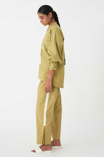 Three Green Cotton Embroidery, Patchwork Collared Work Top Online at Aza Fashions Three_Green Cotton Embroidery, Patchwork Collared Work Top _Online_at_Aza_Fashions