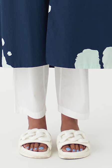 Three_White 100% Cotton Poplin Embroidered Cord Work Plain Narrow Fit Pant  _at_Aza_Fashions