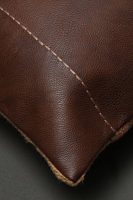 Buy_Ritu Kumar_Brown Cotton Embroidered Jaisalmer Square Cushion With Filler_Online_at_Aza_Fashions