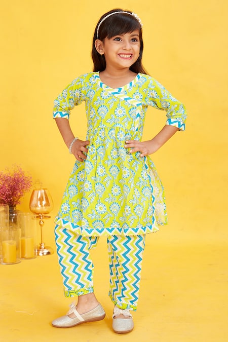 Maaikid Floral Vine Print Kurta & Chevron Pant Set 