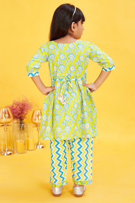 Maaikid Floral Vine Print Kurta & Chevron Pant Set 