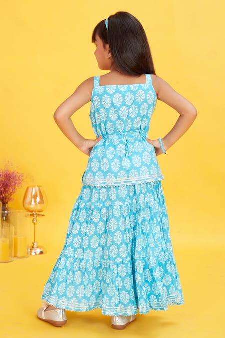 Maaikid Floral Bud Print Kurta With Skirt 