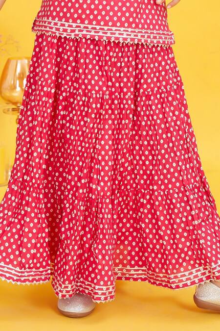 Maaikid Red Cotton Polka Dot Print Tunic With Skirt Online at Aza Fashions Maaikid_Red Cotton Polka Dot Print Tunic With Skirt _Online_at_Aza_Fashions