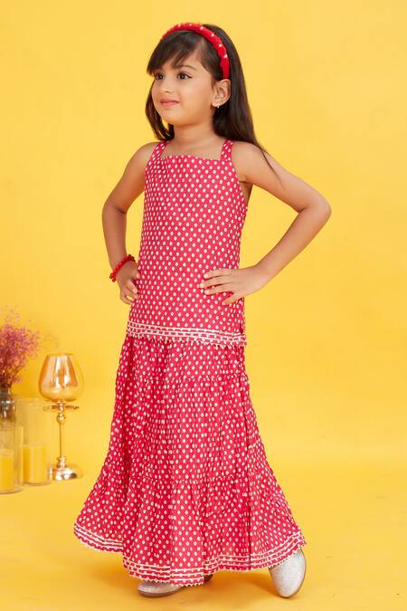 Buy_Maaikid_Red Cotton Polka Dot Print Tunic With Skirt _Online_at_Aza_Fashions