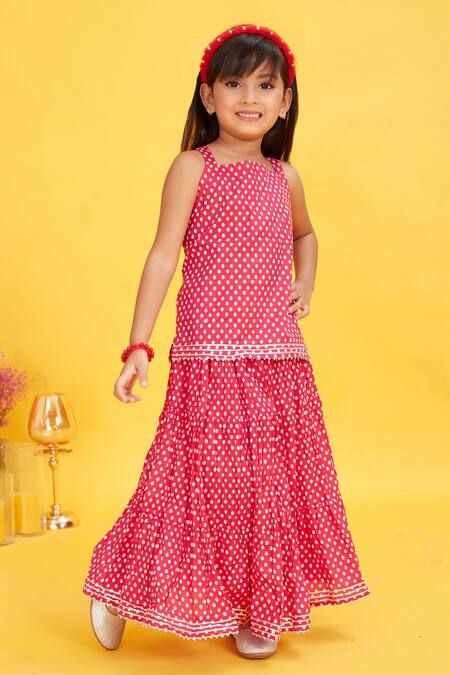 Shop_Maaikid_Red Cotton Polka Dot Print Tunic With Skirt _Online_at_Aza_Fashions