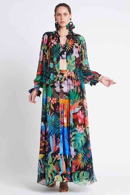 Zariaah Tropical Floral Print Skirt Set With Long jacket 