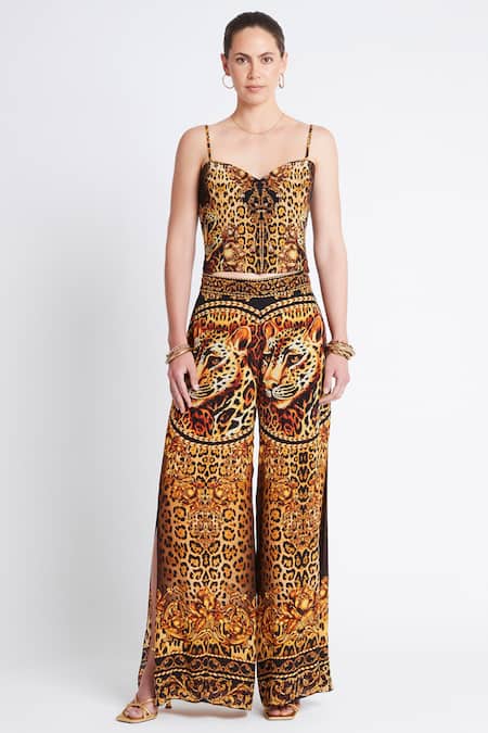 Zariaah_Black Viscose, Silk Crystals Sweetheart Neck Cleopatra Print Corset Top _Online_at_Aza_Fashions