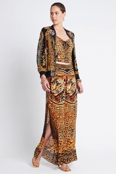 Zariaah Cleopatra Print Palazzo Set With Bomber Jacket 