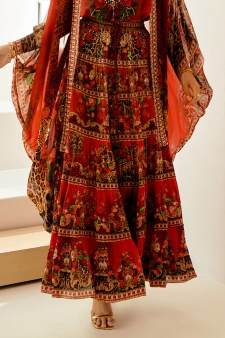 Buy_Zariaah_Red Viscose Rouge Floral Print Skirt _Online_at_Aza_Fashions