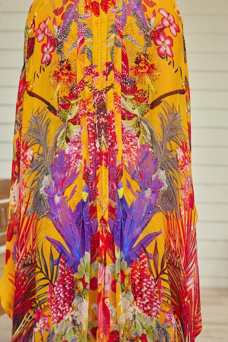 Shop_Zariaah_Yellow Tropical Blossom Print Cape _Online_at_Aza_Fashions