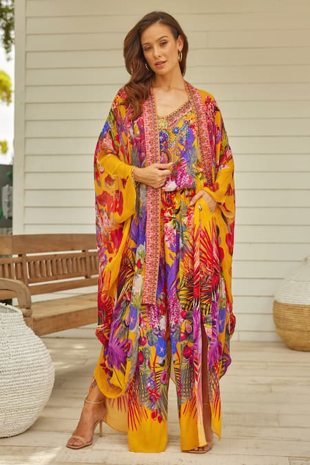 Buy_Zariaah_Yellow Tropical Blossom Print Cape 