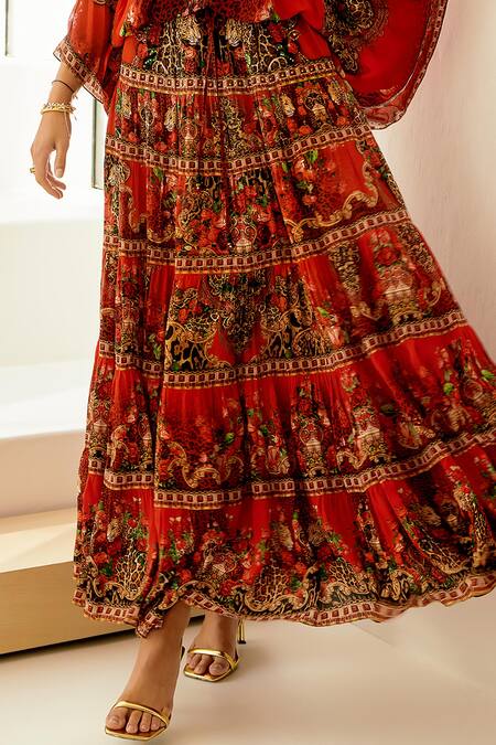 Buy Zariaah Red Viscose, Silk Stones V-neck Rouge Swirl Print Skirt With Top Online at Aza Fashions Buy_Zariaah_Red Viscose, Silk Stones V-neck Rouge Swirl Print Skirt With Top _Online_at_Aza_Fashions