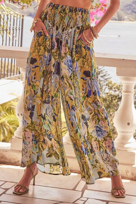 Zariaah_Blue Viscose, Silk Bandeau Neck Floral Print Tube Top With Pant _Online_at_Aza_Fashions