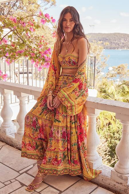 Zariaah_Yellow Summer Garden Print Cape _Online_at_Aza_Fashions