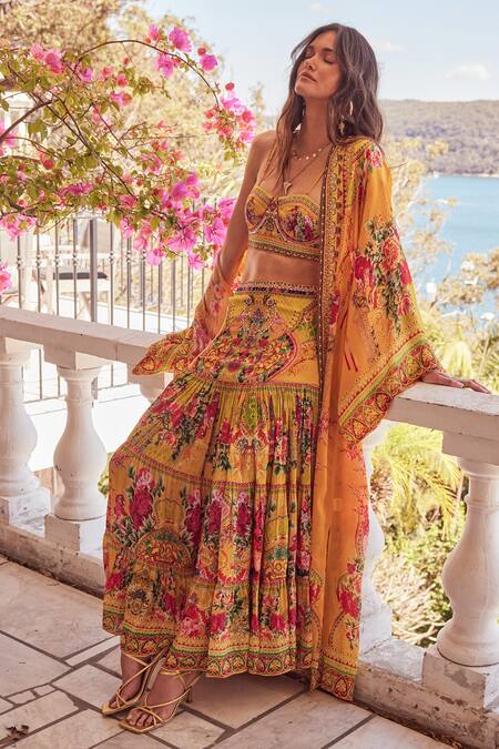 Shop_Zariaah_Yellow Summer Garden Print Cape _Online_at_Aza_Fashions