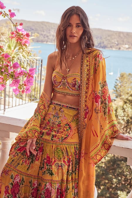 Zariaah_Yellow Summer Garden Print Cape _at_Aza_Fashions