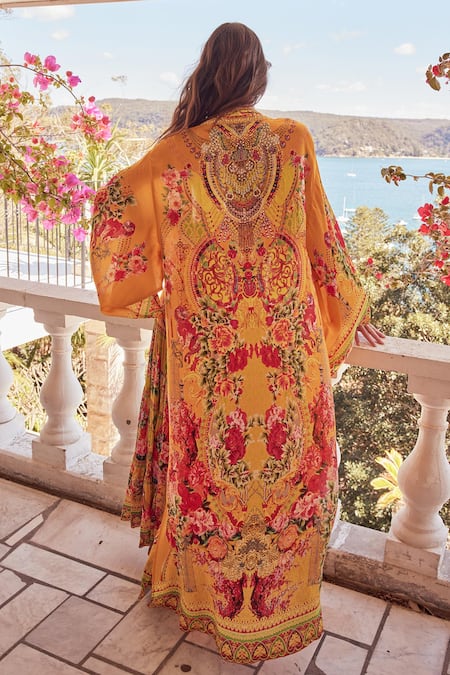 Shop_Zariaah_Yellow Summer Garden Print Cape _at_Aza_Fashions