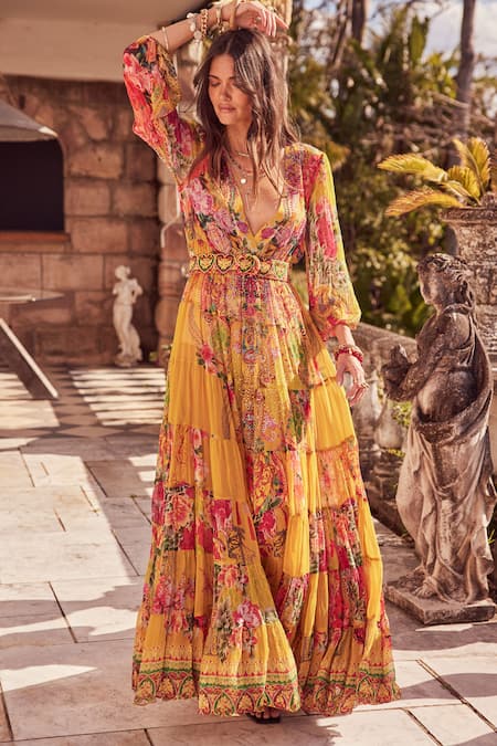 Long yellow hot sale chiffon dress