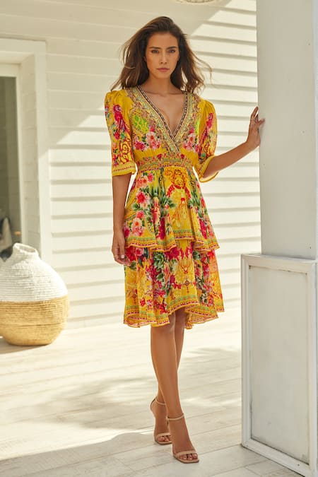 Zariaah Summer Garden Print Multi-Layered Dress 