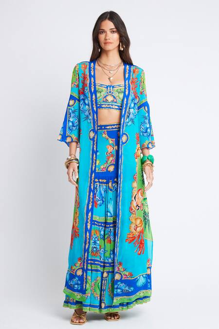 Buy_Zariaah_Blue Viscose, Silk Crystals Ocean Print Slit Maxi Skirt _Online_at_Aza_Fashions
