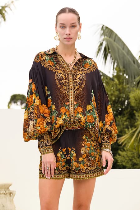 Shop Zariaah Black Viscose, Silk Crystals, Embroidery Enchanted Print Oversized Shirt Online at Aza Fashions Shop_Zariaah_Black Viscose, Silk Crystals, Embroidery Enchanted Print Oversized Shirt _Online_at_Aza_Fashions