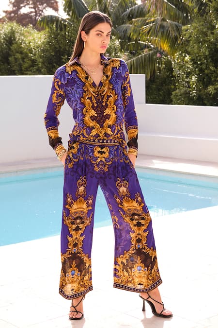 Buy Zariaah Blue Viscose, Silk Crystals Empress Print Palazzo Online at Aza Fashions Buy_Zariaah_Blue Viscose, Silk Crystals Empress Print Palazzo _Online_at_Aza_Fashions