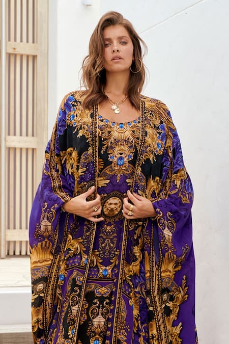 Buy_Zariaah_Blue Empress Longline Cape _Online_at_Aza_Fashions