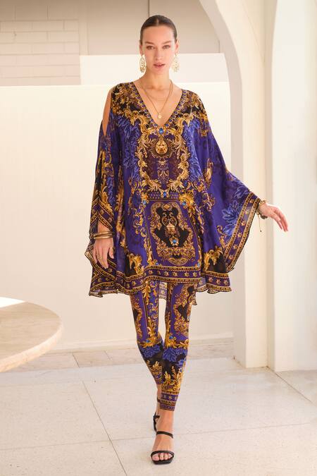 Shop Zariaah Blue Viscose, Spandex Crystals Empress at Aza Fashions Shop_Zariaah_Blue Viscose, Spandex Crystals Empress_at_Aza_Fashions