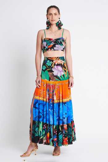 Buy Zariaah Multi Color Viscose, Silk Crystals Sweetheart Neck Tropical Floral Print Bustier at Aza Fashions Buy_Zariaah_Multi Color Viscose, Silk Crystals Sweetheart Neck Tropical Floral Print Bustier _at_Aza_Fashions