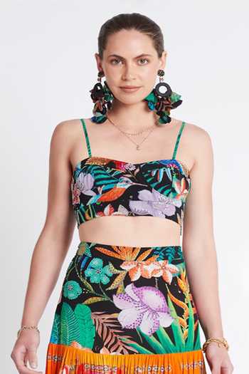 Zariaah Multi Color Viscose, Silk Crystals Sweetheart Neck Tropical Floral Print Bustier Online at Aza Fashions Zariaah_Multi Color Viscose, Silk Crystals Sweetheart Neck Tropical Floral Print Bustier _Online_at_Aza_Fashions