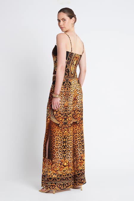 Shop Zariaah Gold Viscose, Silk Cleopatra Leopard Print Palazzo at Aza Fashions Shop_Zariaah_Gold Viscose, Silk Cleopatra Leopard Print Palazzo _at_Aza_Fashions