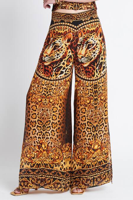 Buy Zariaah Gold Viscose, Silk Cleopatra Leopard Print Palazzo Online at Aza Fashions Buy_Zariaah_Gold Viscose, Silk Cleopatra Leopard Print Palazzo _Online_at_Aza_Fashions