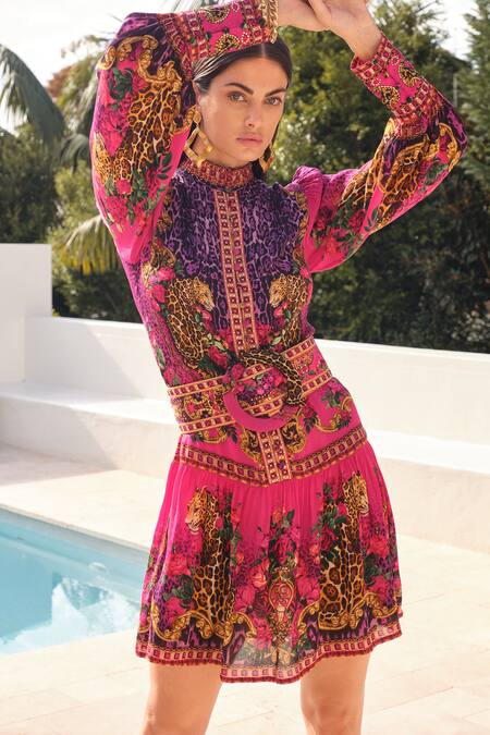 Zariaah Purple Viscose, Silk Sequins, Embroidery Round Sapphire Button Down Short Dress Online at Aza Fashions Zariaah_Purple Viscose, Silk Sequins, Embroidery Round Sapphire Button Down Short Dress _Online_at_Aza_Fashions