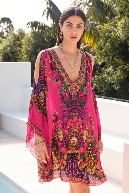 Buy_Zariaah_Purple Viscose, Silk Crystals V-neck Sapphire Printed Kaftan Dress _Online_at_Aza_Fashions
