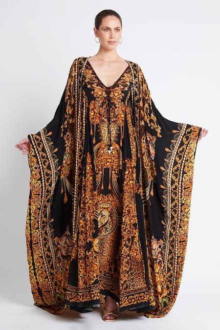 Shop_Zariaah_Black Cleopatra Viscose Silk Cape _Online_at_Aza_Fashions