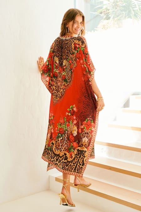 Zariaah Damask Bloom Print Embellished Kaftan 