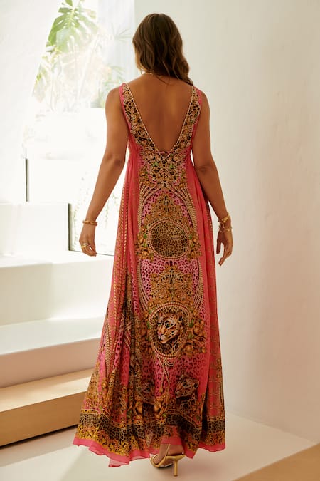 Zariaah Cheetah Flora Print Maxi Dress 