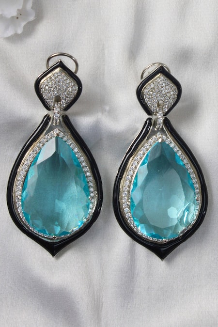 Shop Studio6 Jewels Multi Color Crystals, Zari Embellished Earrings at Aza Fashions Shop_Studio6 Jewels_Multi Color Crystals, Zari Embellished Earrings _at_Aza_Fashions