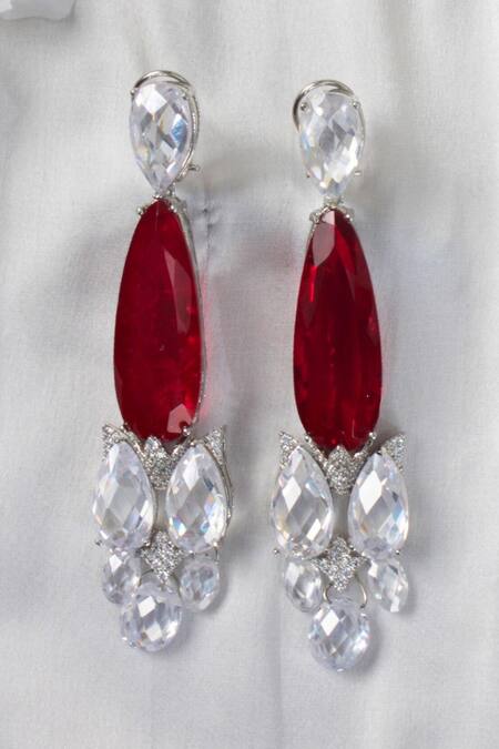 Red Crystal Drop Statement Earrings | Prom Earrings | L&M Bling - lmbling