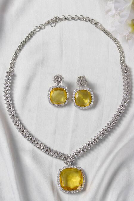 Shop Studio6 Jewels Multi Color Zari, Stones Zirconia Studded Pendant Necklace Set at Aza Fashions Shop_Studio6 Jewels_Multi Color Zari, Stones Zirconia Studded Pendant Necklace Set_at_Aza_Fashions