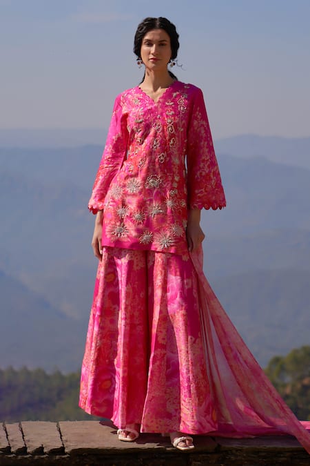 Archana Shah Mallow Floral Print Embroidered Kurta Sharara Set 