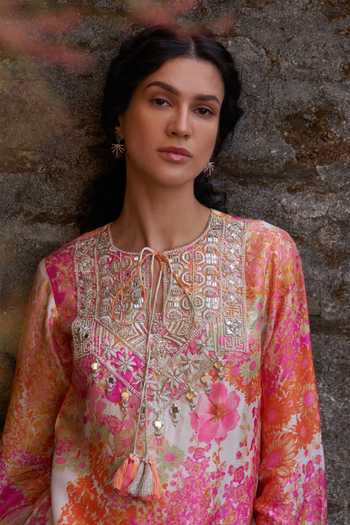 Buy_Archana Shah_Multi Color Bemberg Silk Embroidered Daisy Zardosi And Mirror Kurta Sharara Set _Online_at_Aza_Fashions