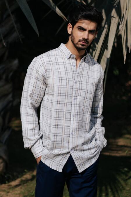Artless_Grey Recycled Cotton Printed Checkered Me Out Shirt_Online_at_Aza_Fashions