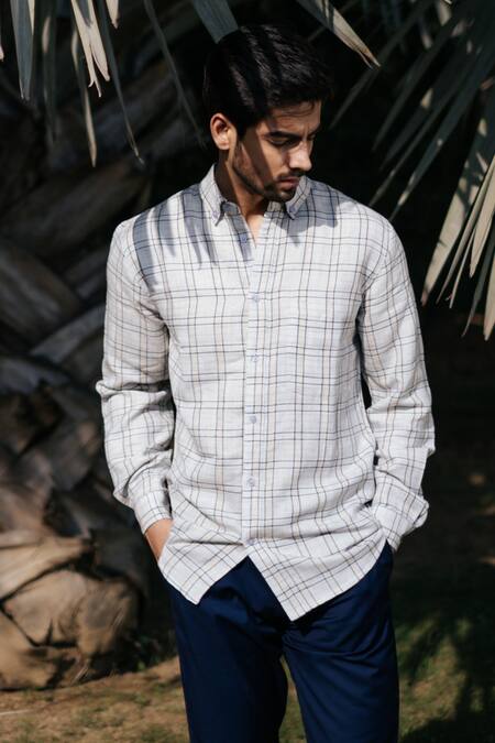 Buy_Artless_Grey Recycled Cotton Printed Checkered Me Out Shirt_Online_at_Aza_Fashions