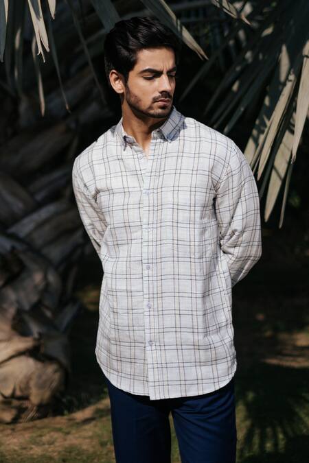 Shop_Artless_Grey Recycled Cotton Printed Checkered Me Out Shirt_Online_at_Aza_Fashions