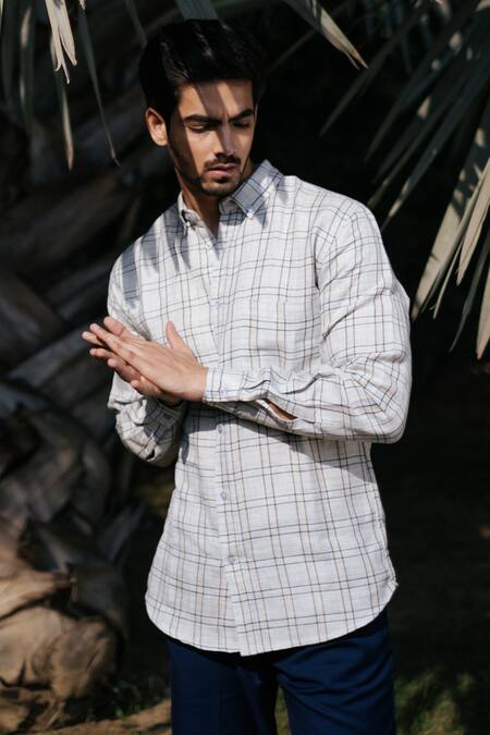Artless_Grey Recycled Cotton Printed Checkered Me Out Shirt_at_Aza_Fashions