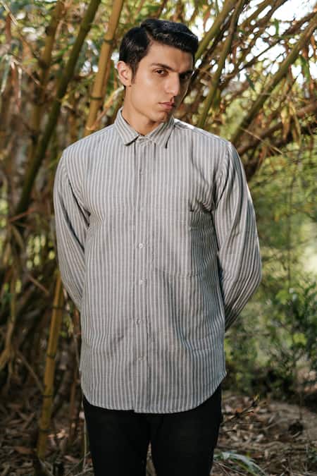 Shop_Artless_Blue Recycled Cotton Printed Line Shirt_at_Aza_Fashions