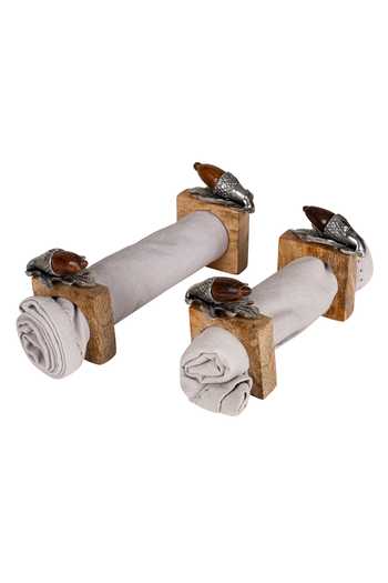 House Of Neeba_Brown Wood, Cotton Acorn Bowl And Napkin Ring Gift Box Set_at_Aza_Fashions