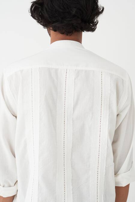 Buy Three White Muslin Solid Band Collar Shirt Online at Aza Fashions Buy_Three_White Muslin Solid Band Collar Shirt _Online_at_Aza_Fashions