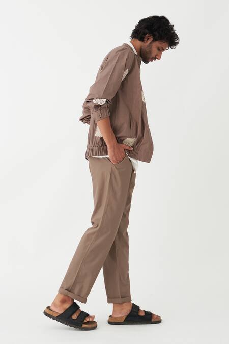 Three Brown Poplin Embroidered Square Wave Bomber Jacket Pant Set Online at Aza Fashions Three_Brown Poplin Embroidered Square Wave Bomber Jacket Pant Set _Online_at_Aza_Fashions
